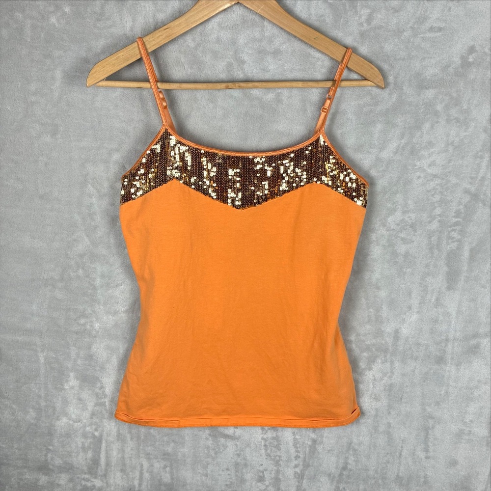 Express Orange Sequin Embellished Camisole Top Adjustable Straps Size L